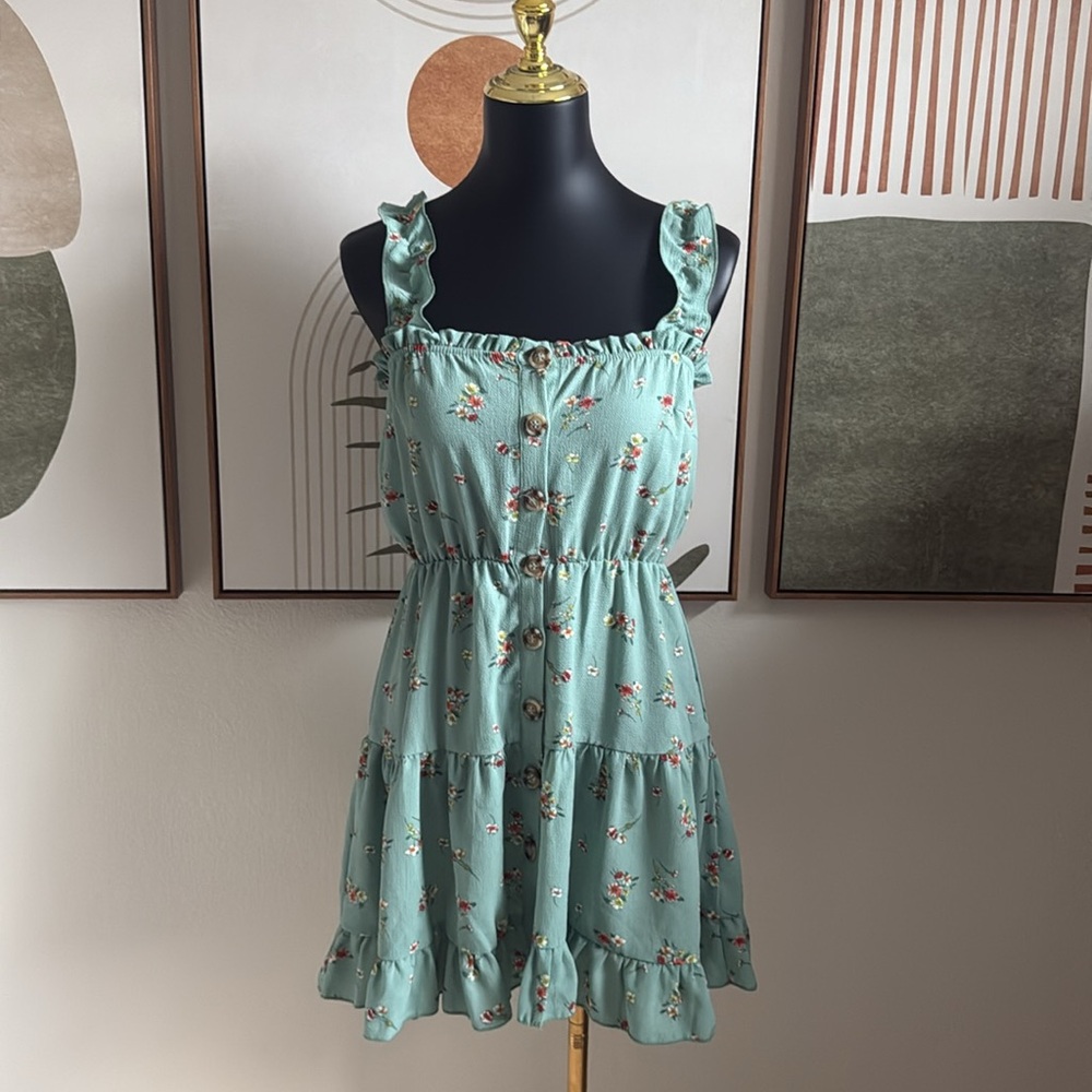 Purple Snow Floral Ruffle Dress - Mint Green